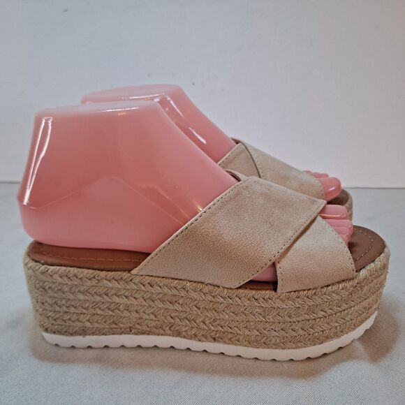Bonnibel Platform Espadrilles Women’s Size 5.5 Tan Crisscross Slides Sandals - Picture 4 of 10